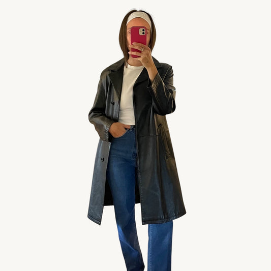 Vintage Black Leather Trench