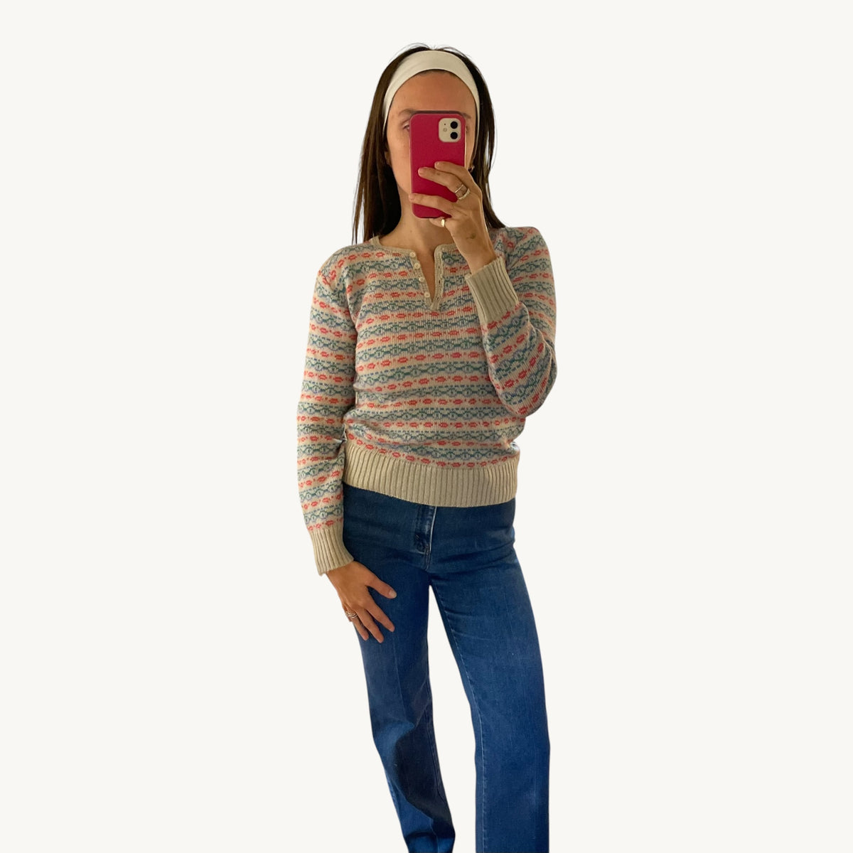 Vintage Fair Isle Henley Sweater